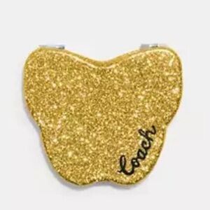 NWT Coach Gold Silver Glitter Butterfly Compact Dual Sided Mirror